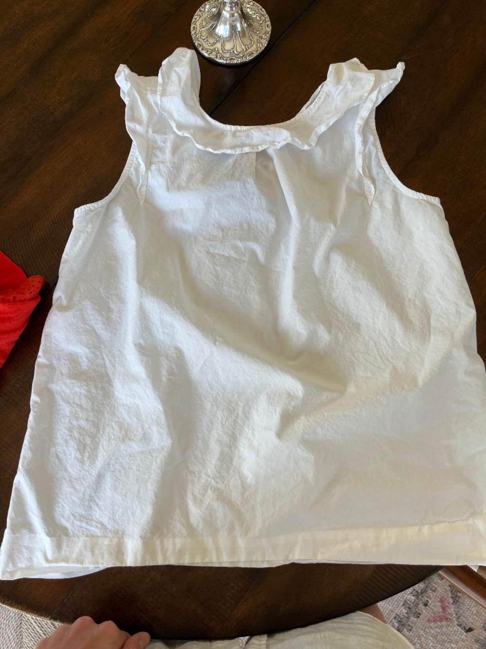 J.Crew White Cotton Poplin Ruffle Neck Top Size 10T
